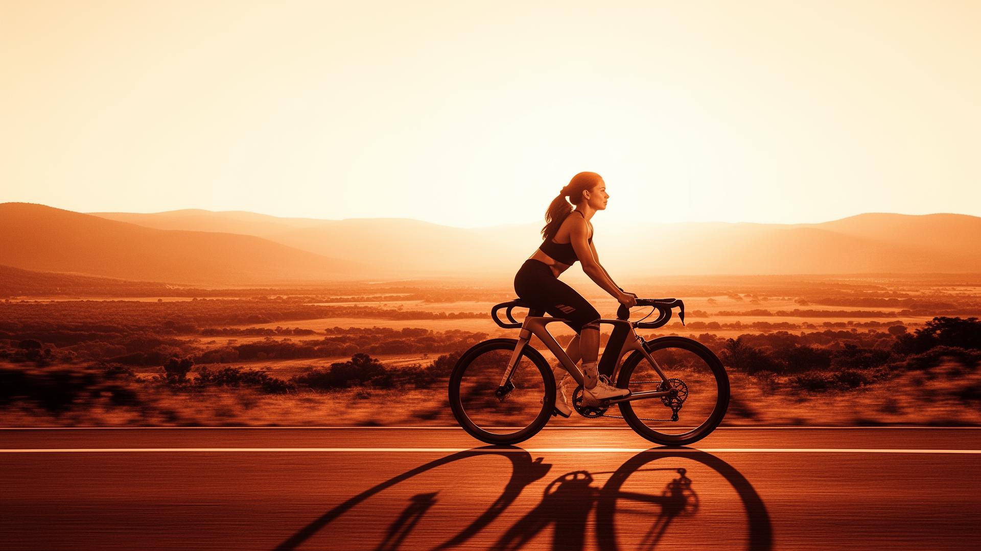 A cyclist riding a country road through Napa Valley vineyards at golden hour.