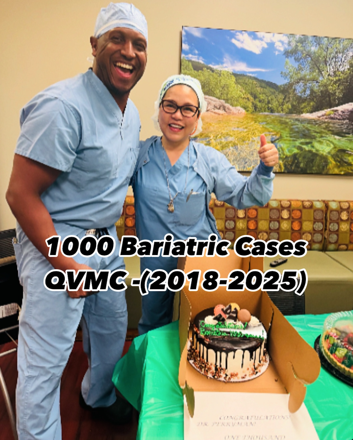 Scott M. Perryman, MD, FACS, FASMBS celebrating 1,500+ bariatric cases at Queen of the Valley Medical Center with his OR team