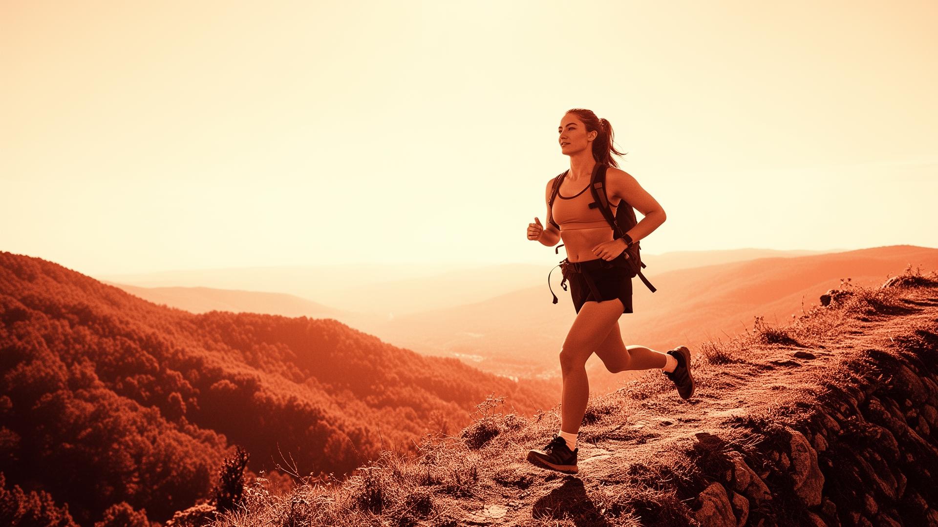A confident woman standing on a Napa Valley hilltop at golden hour, looking out over the vineyards.