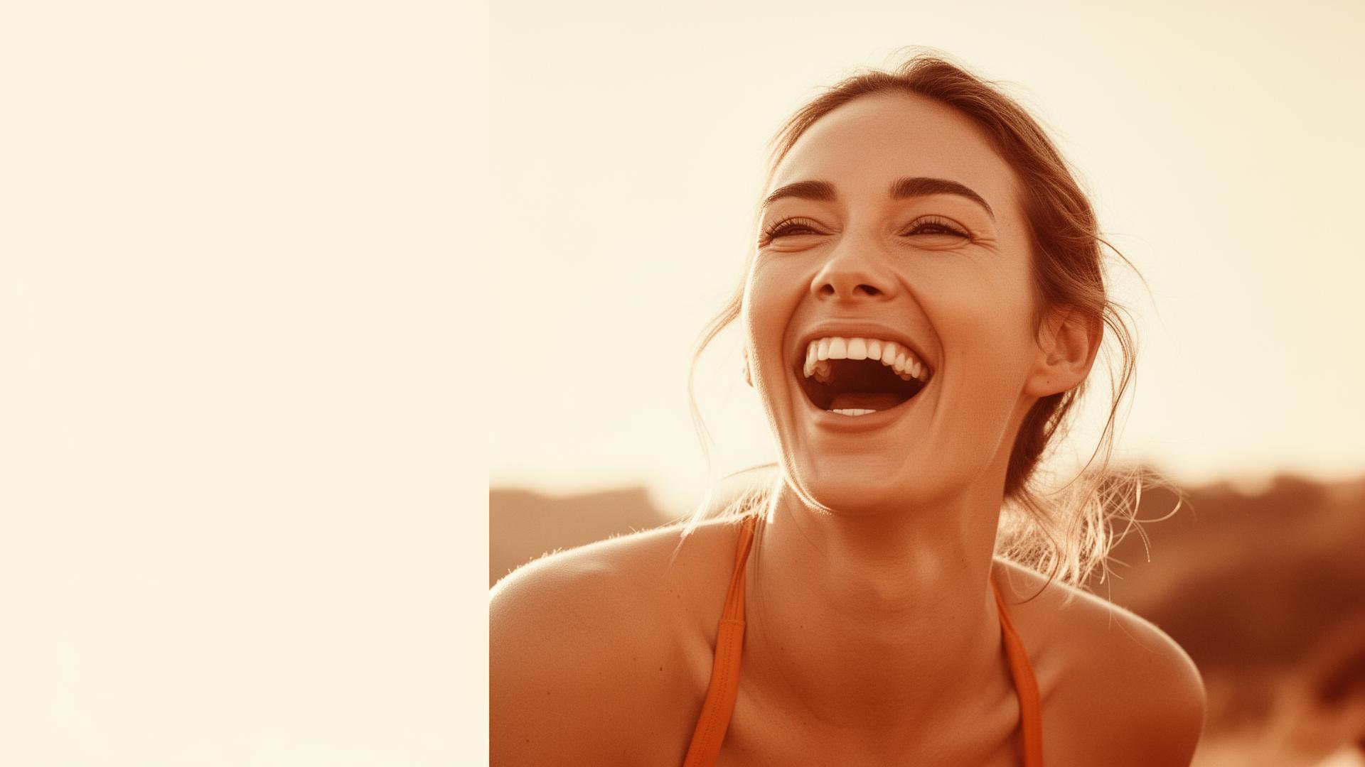 A joyful woman mid-laugh dancing in warm golden afternoon light in a Napa garden.